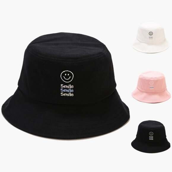NEW Smiley Face Smile Embroidered 100% Cotton Fisherman Sun Beach Y2K Bucket Hat - Picture 2 of 13